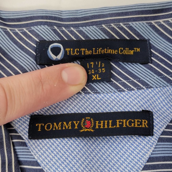 EUC Tommy Hilfiger Y2K TLC Lifetime Vertical Striped Blue Button Down Shirt XL - Picture 3 of 7